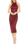 Mac Duggal Hand Embellished Faux Wrap Flutter Sleeve Gown In Burgundy