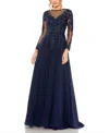 Mac Duggal Hand-embellished Lace Gown With Jeweled Embroidery In Blue
