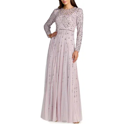 Mac Duggal Hand Embellished Long Sleeve A-line Gown In Purple