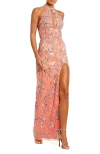 Mac Duggal Sequin Plunge Gown In Coral