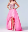 Mac Duggal High-low Beaded Gown In Neon Pink In Pink