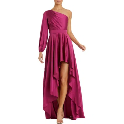 Mac Duggal High Low One Shoulder Flowy Gown In Berry