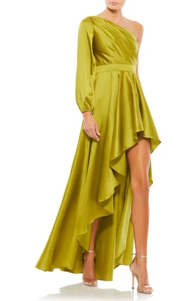 MAC DUGGAL MAC DUGGAL SINGLE LONG SLEEVE PLEATED BODICE HIGH LOW GOWN