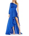 Mac Duggal Ieena High-low One-shoulder Gown In Cobalt