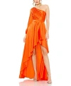 Mac Duggal Single Long Sleeve Pleated Bodice High Low Gown In Orange