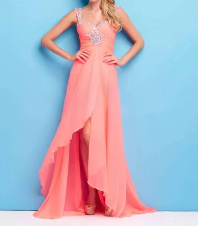 Mac Duggal High Low Prom Dress In Neon Coral In Multi
