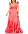 Mac Duggal Sweetheart Ruffle Strap High Low Taffeta Gown In Watermelon