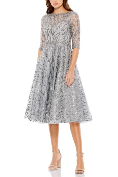 MAC DUGGAL MAC DUGGAL HIGH NECK ABOVE ELBOW SLEEVE EMBELLISHED A LINE DRESS