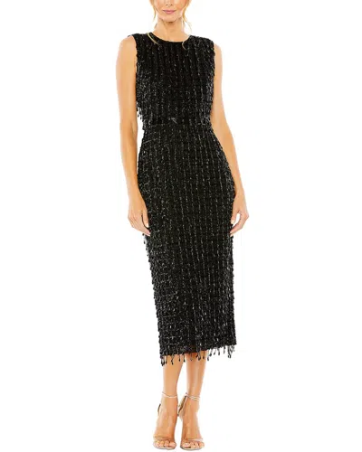 Mac Duggal High Neck Beaded Midi Dress In Black