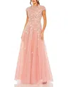 Mac Duggal High Neck Cap Sleeve Embellished A Line Gown