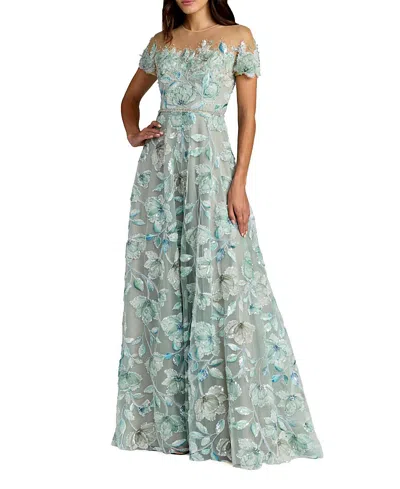 Mac Duggal High Neck Embellished A-line Gown With Cap Sleeves In Black