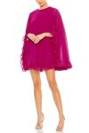 Mac Duggal High Neck Cape Mini Dress With Ruffle Hem In Pink