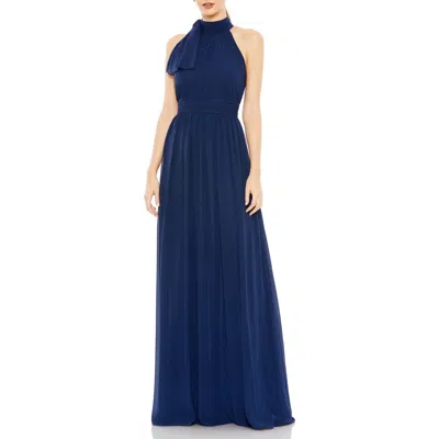 Mac Duggal High Neck Chiffon Gown In Midnight