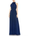 Mac Duggal Bejeweled Neckline Pleated Chiffon Gown Dress In Navy In Midnight