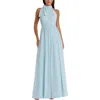 Mac Duggal High Neck Chiffon Gown In Powder Blue