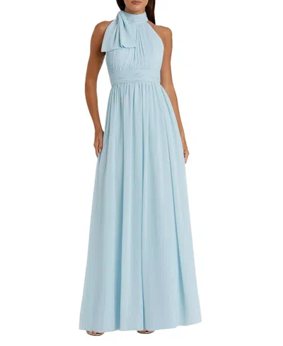 Mac Duggal High Neck Chiffon Gown In Powder Blue