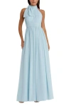 Mac Duggal High Neck Chiffon Gown In Powder Blue