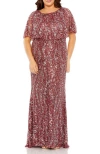 Mac Duggal High Neck Column Gown With Cape In Red