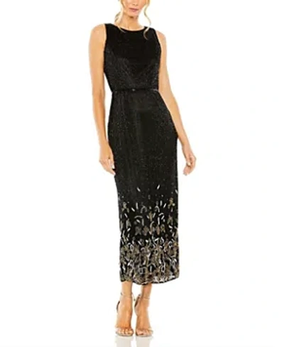 Mac Duggal Women's Belted Embellished Column Dress In Black Multi