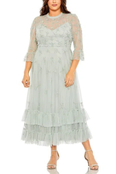 Mac Duggal High Neck Embellished Flutter Half Length Sleeve In Sage