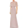 Mac Duggal Sleeveless Gown With Embellished Cape In Rose