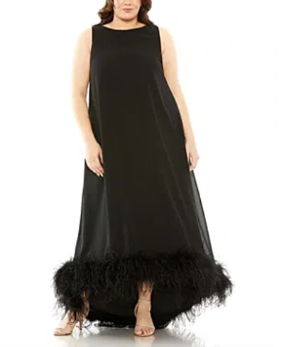 Mac Duggal High Neck Feather Hem Plus Size Gown In Black