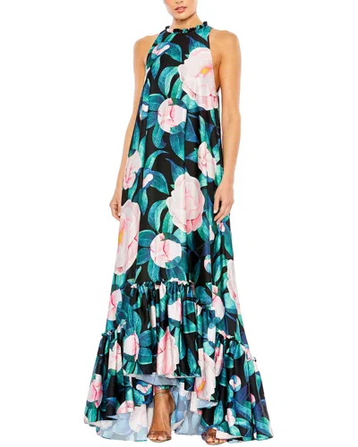 Mac Duggal Sleeveless High Neck Floral Print High Low Maxi Dress In Multi