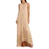Mac Duggal High Neck Embellished Trapeze Gown In Nude Gold