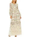 Mac Duggal High Neck Floral Embroidered Puff Sleeve Gown In Multi