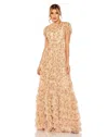 Mac Duggal Womens Floral Print Manmade Evening Dress In Beige
