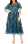 Mac Duggal High Neck Flutter Sleeve A Line Embellished Dress