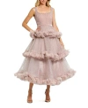 Mac Duggal Dot Print Tiered Cocktail Midi Dress In Blush