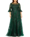 Mac Duggal High Neck Flutter Sleeve Embroidered A Line Gown In Green