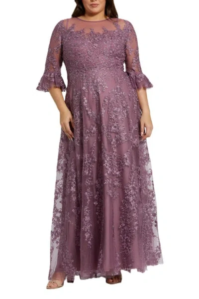 MAC DUGGAL MAC DUGGAL HIGH NECK FLUTTER SLEEVE EMBROIDERED A LINE GOWN