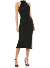 Mac Duggal Beaded High Neck Halter Midi Dress Sleeveless In Black In Black