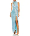 Mac Duggal Sleeveless High Neck Evening Gown In Powder Blue
