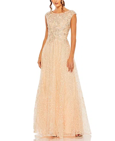 MAC DUGGAL HIGH NECK LACE EMBROIDERED DETAIL GOWN