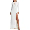 Mac Duggal High Neck Long Sleeve Keyhole Jersey Gown In White