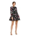 Mac Duggal High Neck Long Sleeve Sequin A Line Mini Dress In Black Multi