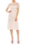 Mac Duggal Embroidered Ruffle Mesh Cocktail Dress In Blush