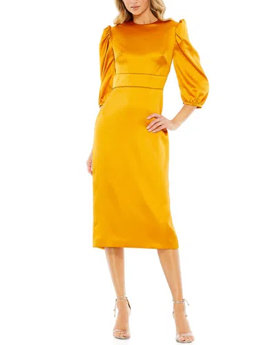 Mac Duggal High Neck Midi Dress In Yellow