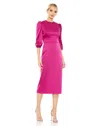 Mac Duggal Puff Sleeve Satin Midi Cocktail Dress In Pink