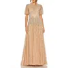 Mac Duggal Embellished Puff Sleeve A-line Gown In Taupe