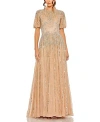 Mac Duggal Embellished Puff Sleeve A-line Gown In Taupe