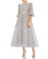 Mac Duggal Beaded Floral Embroidery A-line Cocktail Dress In Platinum