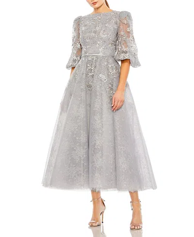 MAC DUGGAL HIGH NECK PUFF SLEEVE EMBELLISHED GOWN