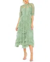 Mac Duggal High Neck Puff Sleeve Ruffle Tiered Dress In Jade