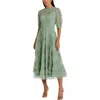 Mac Duggal High Neck Puff Sleeve Ruffle Tiered Dress In Jade