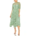 Mac Duggal 8058 Short Ruffled Tiered Cocktail Midi Dress In Jade