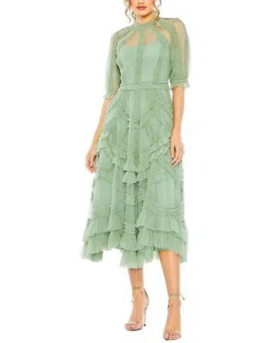 Pre-owned Mac Duggal High Neck Puff Sleeve Ruffle Tiered Dress Women's In Green